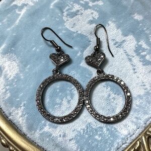 Marcasite Drop Circle Gunmetal Dangle Earrings